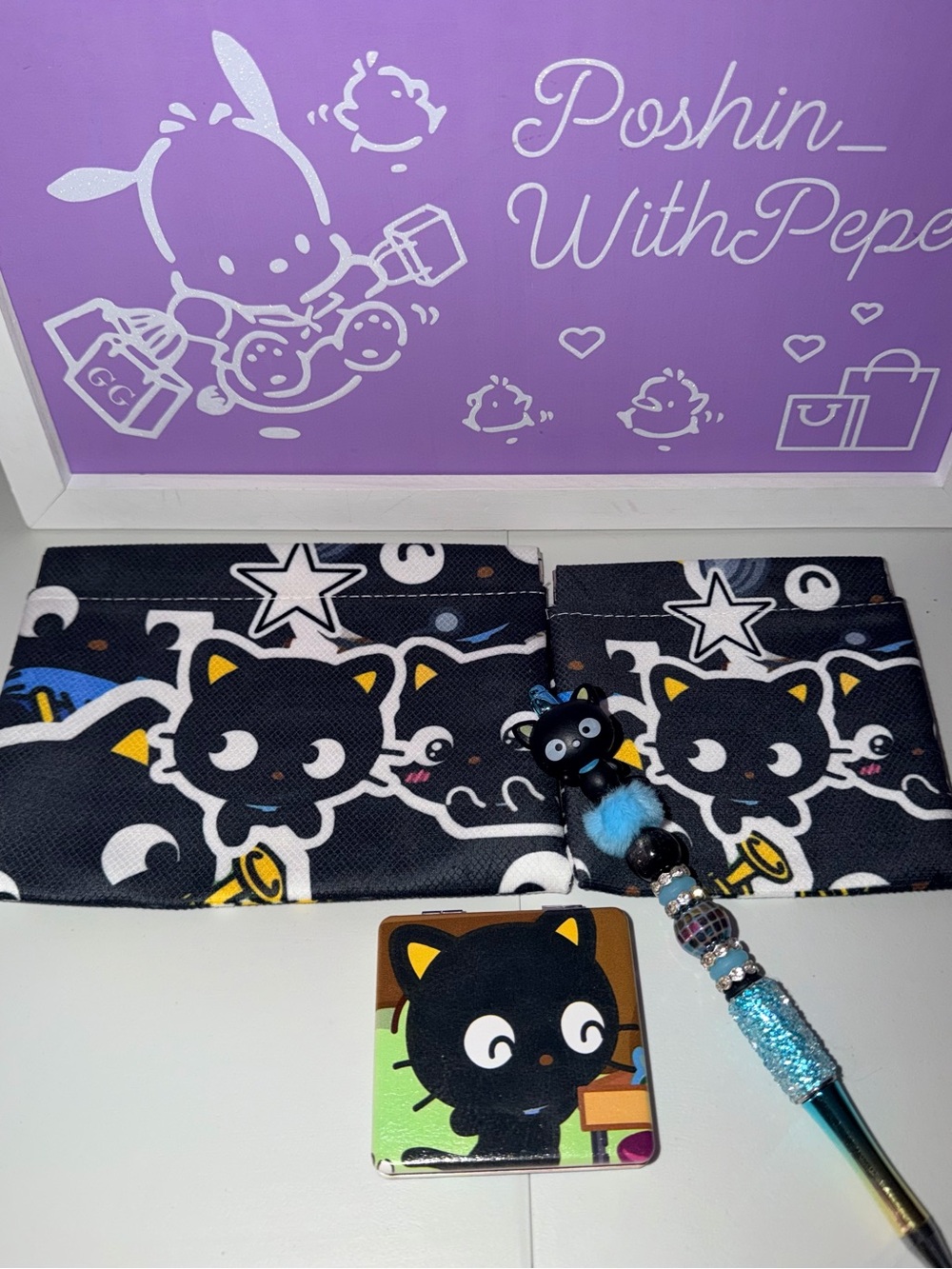 🖤NWOT Chocó Cat pouches, pen, mirror bundle
